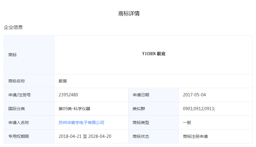 YICHEN 毅宸注冊(cè)信息